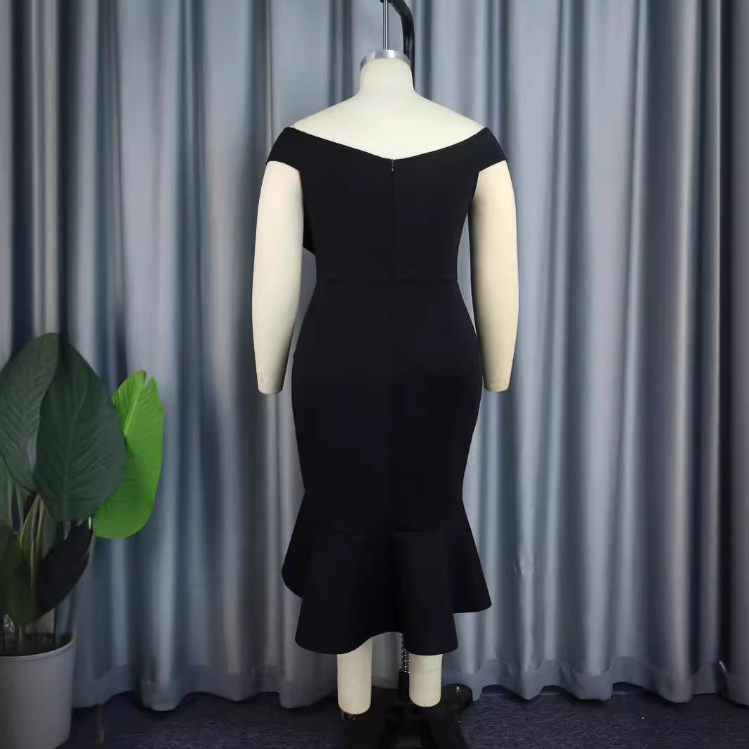 Damer eleganta off-shoulder klänning med volangdetaljer Mirla-Eva Jonsson