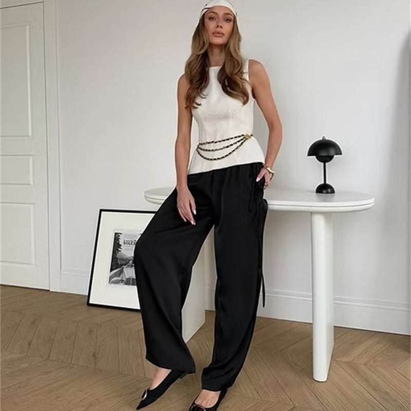 Damer eleganta satinbyxor med vida ben Eva Jonsson-Eva Jonsson