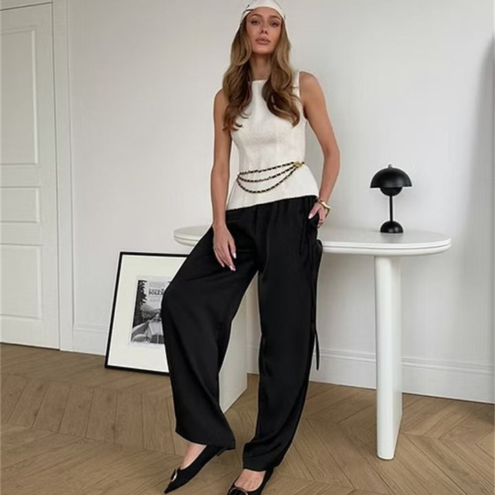Damer eleganta satinbyxor med vida ben Eva Jonsson-Eva Jonsson