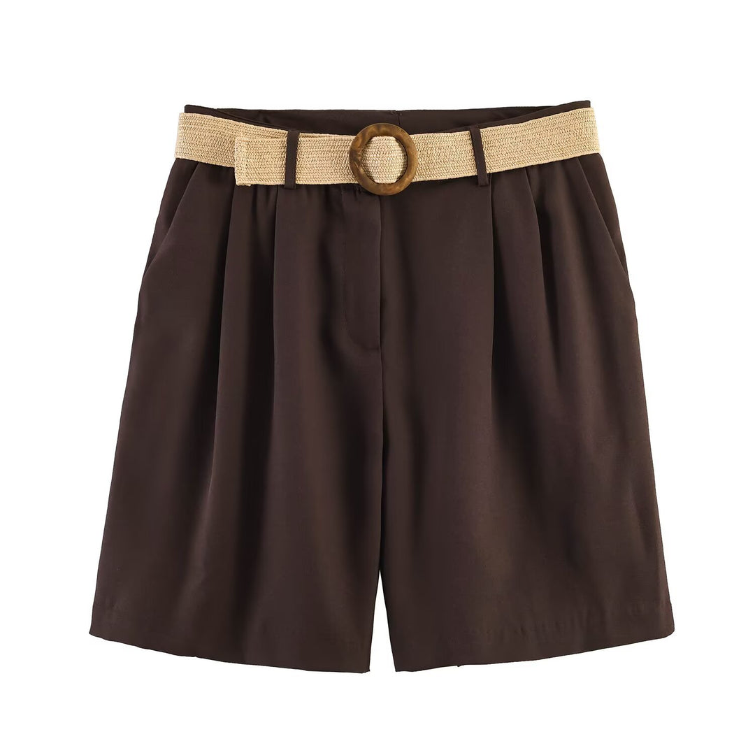 Damer eleganta shorts med bred, flätad bälte Mirla-Eva Jonsson
