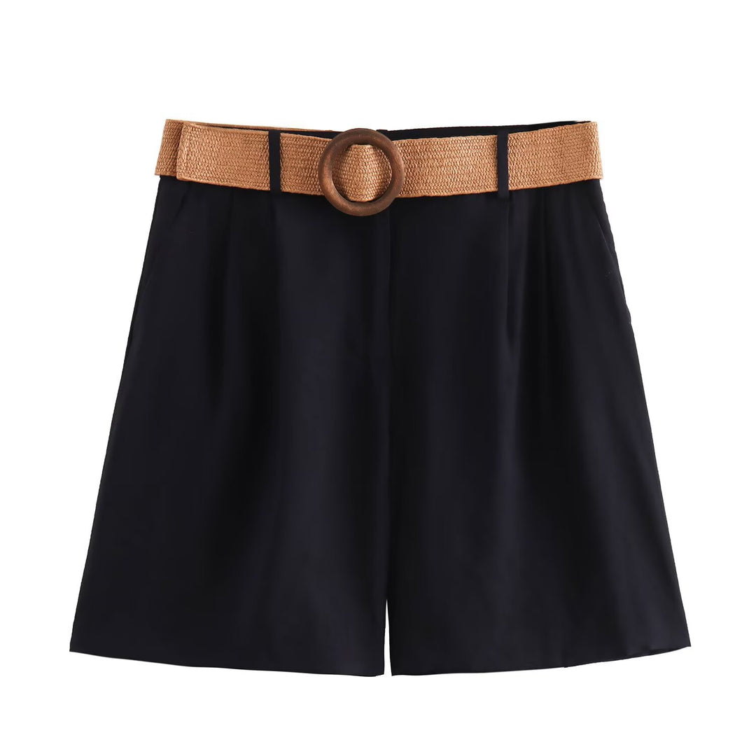 Damer eleganta shorts med bred, flätad bälte Mirla-Eva Jonsson