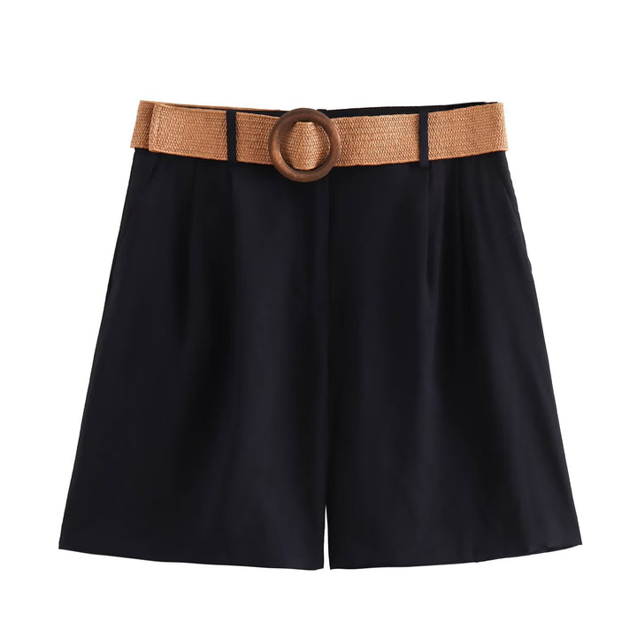 Damer eleganta shorts med bred, flätad bälte Mirla-Eva Jonsson