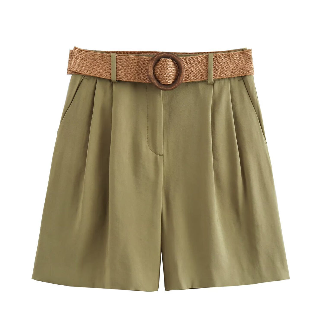 Damer eleganta shorts med bred, flätad bälte Mirla-Eva Jonsson
