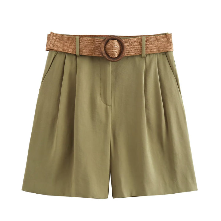 Damer eleganta shorts med bred, flätad bälte Mirla-Eva Jonsson