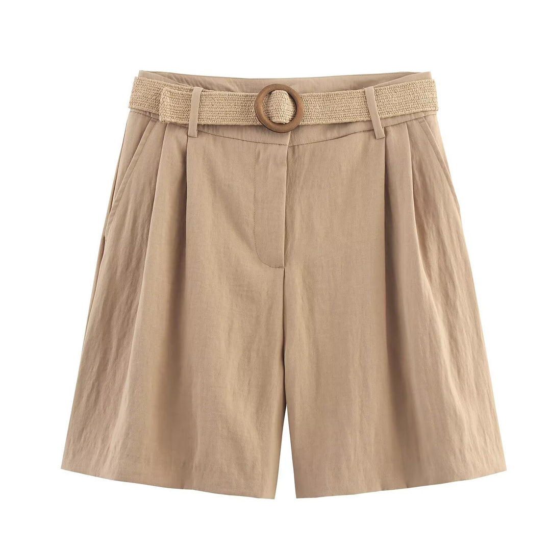 Damer eleganta shorts med bred, flätad bälte Mirla-Eva Jonsson