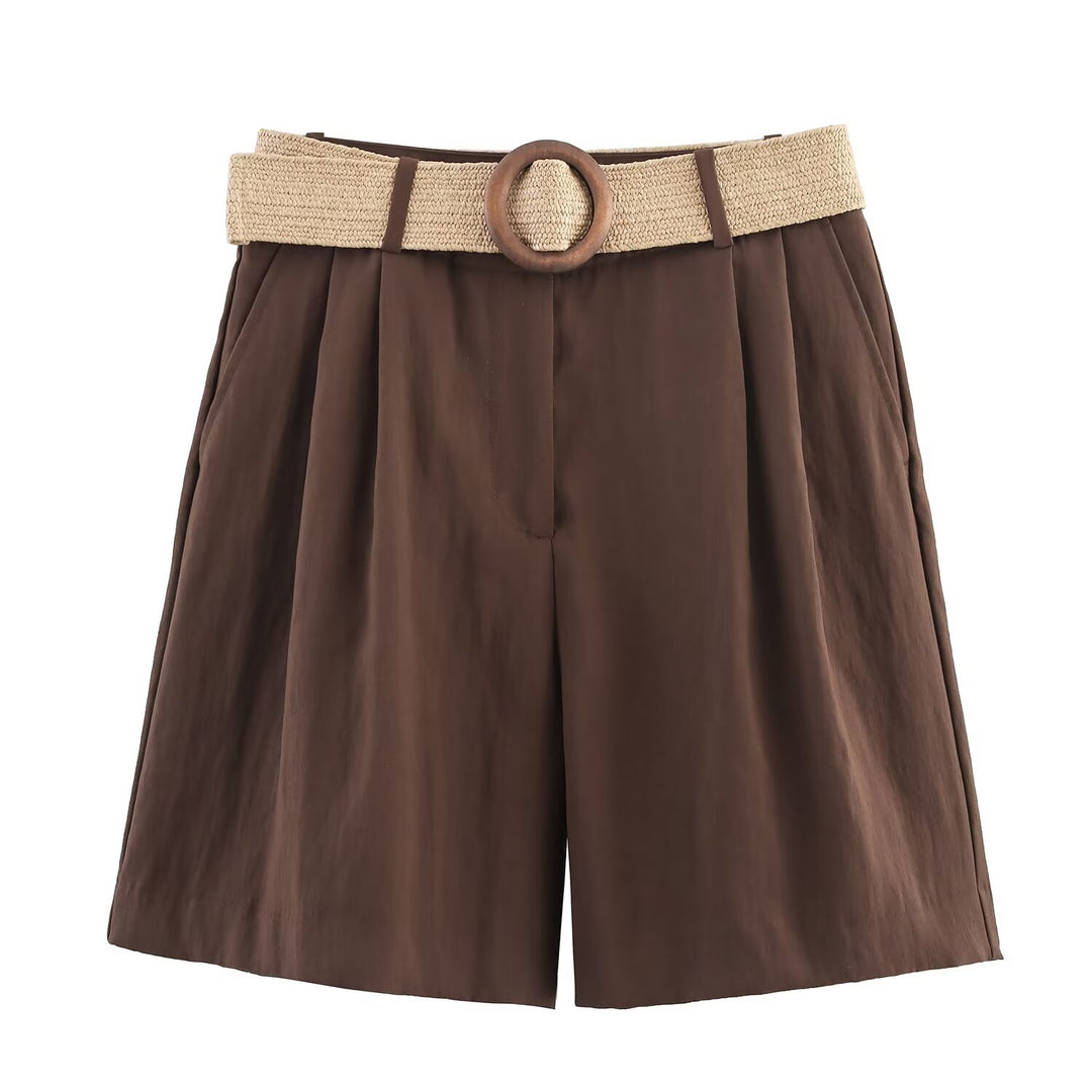 Damer eleganta shorts med bred, flätad bälte Mirla-Eva Jonsson