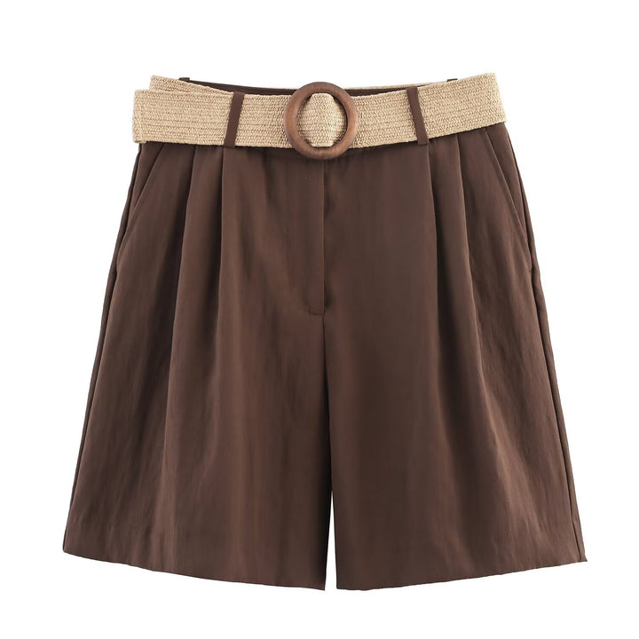 Damer eleganta shorts med bred, flätad bälte Mirla-Eva Jonsson