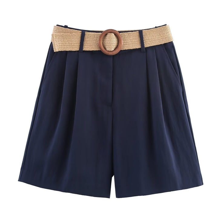 Damer eleganta shorts med bred, flätad bälte Mirla-Eva Jonsson