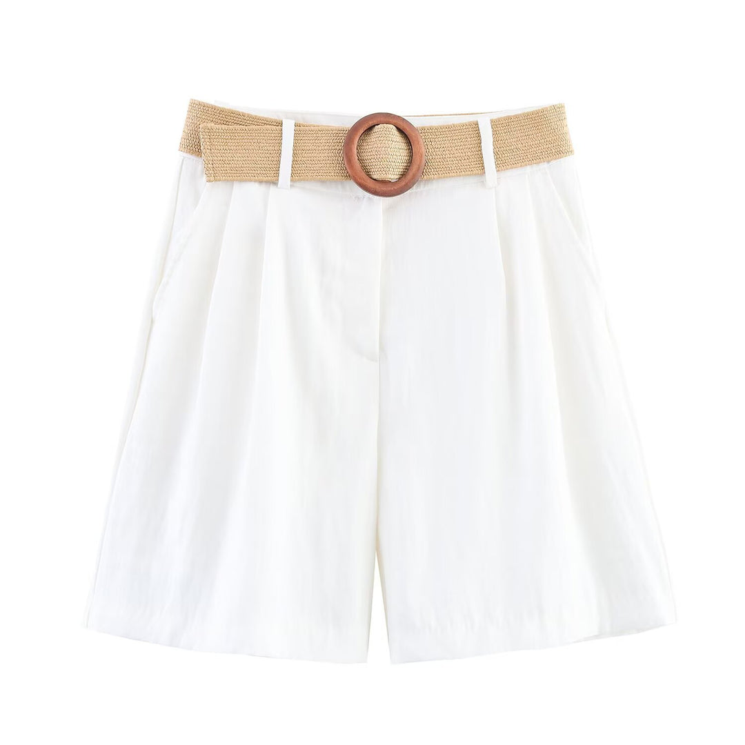 Damer eleganta shorts med bred, flätad bälte Mirla-Eva Jonsson