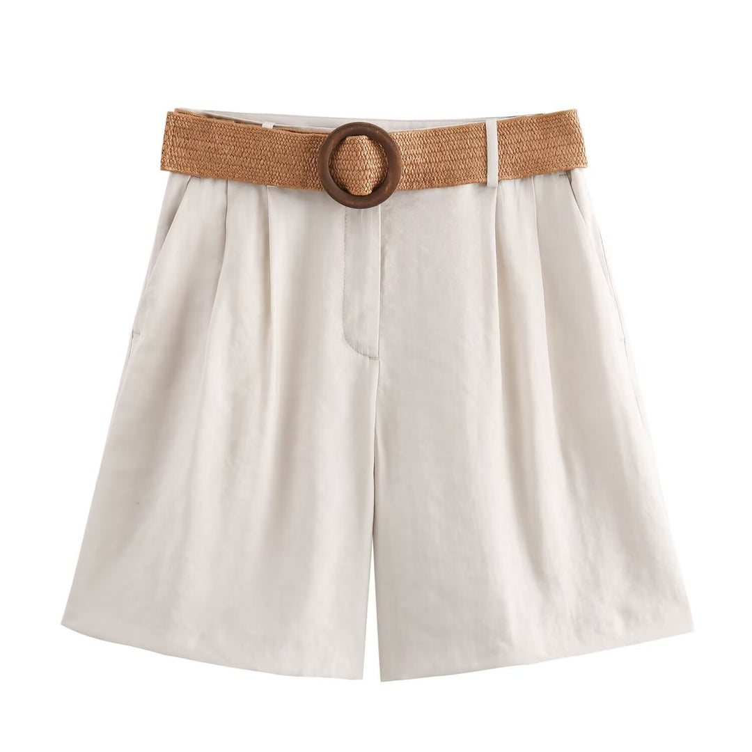 Damer eleganta shorts med bred, flätad bälte Mirla-Eva Jonsson
