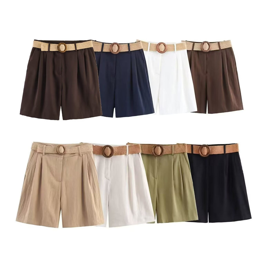 Damer eleganta shorts med bred, flätad bälte Mirla-Eva Jonsson