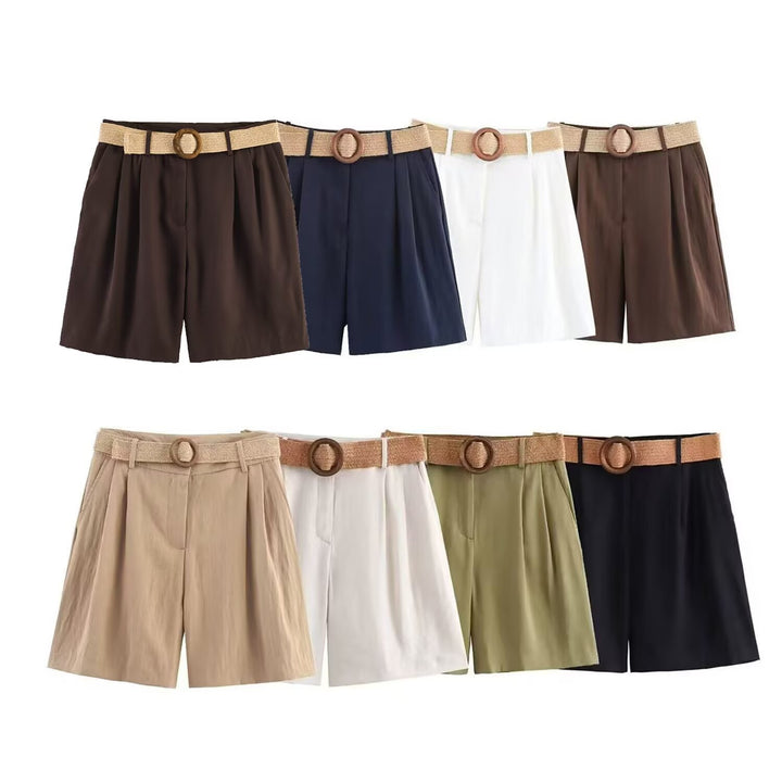 Damer eleganta shorts med bred, flätad bälte Mirla-Eva Jonsson