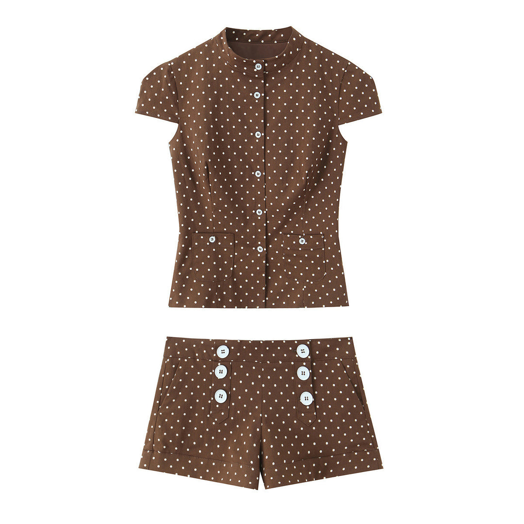 Damer eleganta shorts med knappdetaljer och prickar Mirla-Eva Jonsson