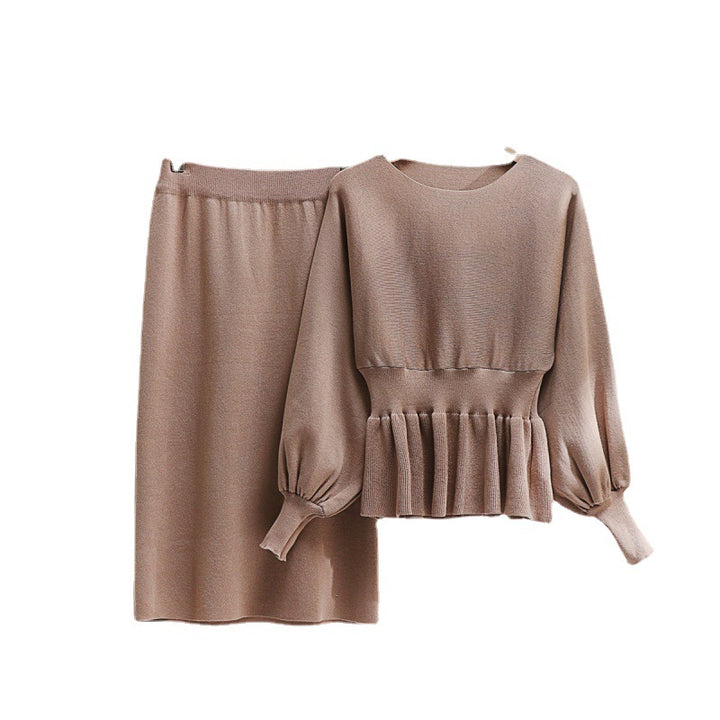 Damer eleganta stickensemble med drapering och ballongärmar Mirla-Eva Jonsson