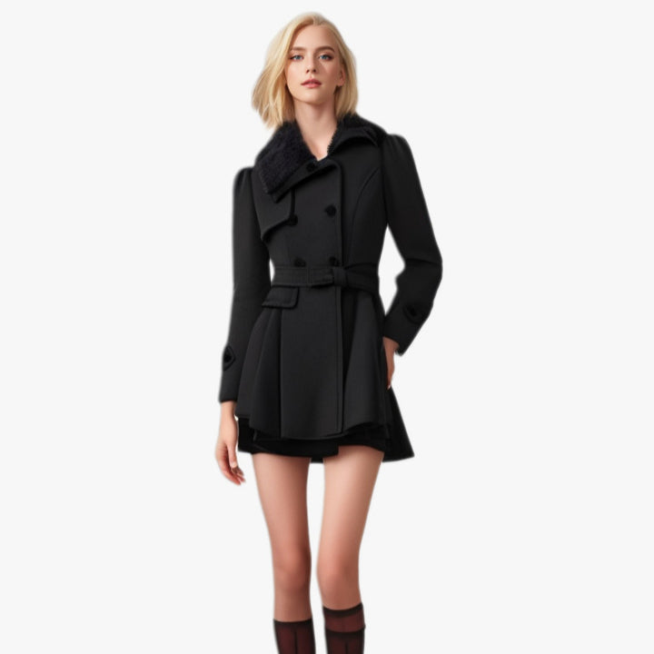 Damer eleganta trenchcoat med avtagbar pälskrage och midjebälte Eva Jonsson-Eva Jonsson