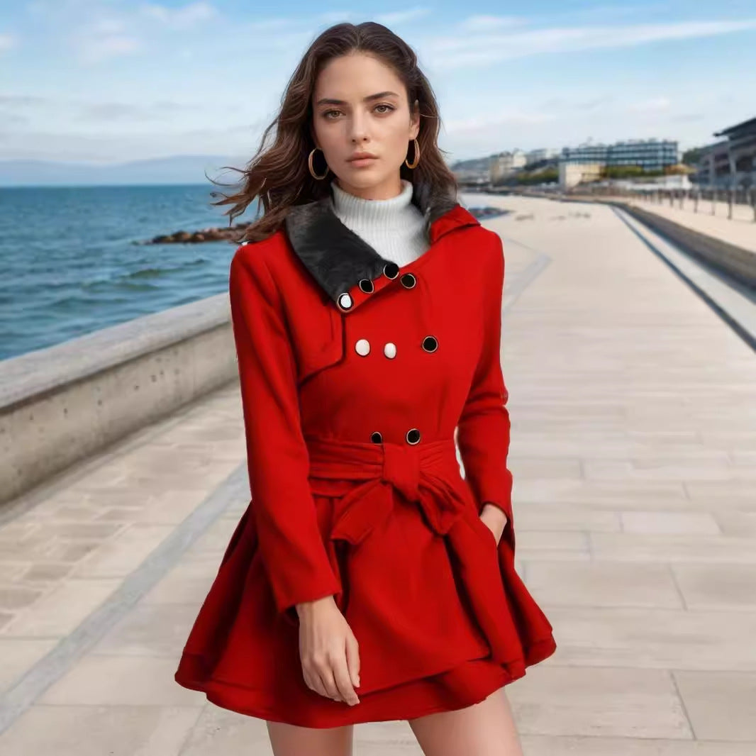 Damer eleganta trenchcoat med avtagbar pälskrage och midjebälte Eva Jonsson-Eva Jonsson