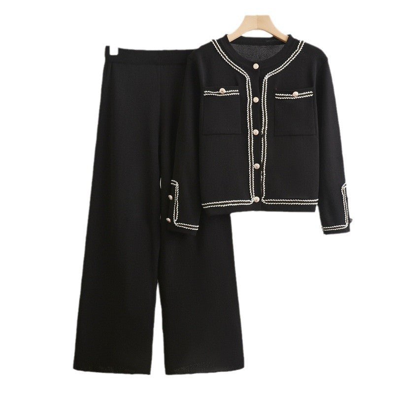 Damer eleganta tvådelade set med strukturerad blazer och vida byxor Eva Jonsson-Eva Jonsson