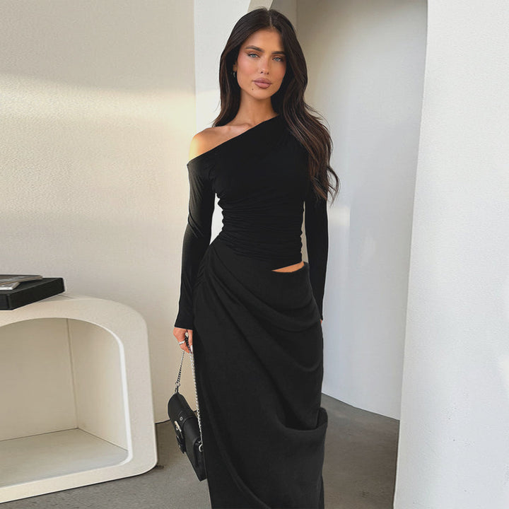 Damer eleganta wrap-klänning med asymmetrisk skärning och långa ärmar Mirla-Eva Jonsson