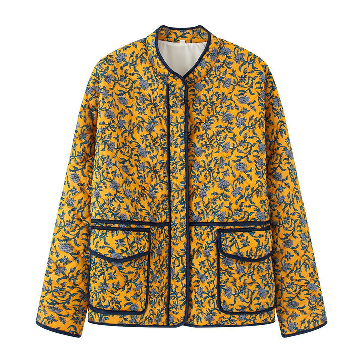 Damer extraordinär quiltad jacka med blommiga mönster och praktiska fickor Mirla-Eva Jonsson
