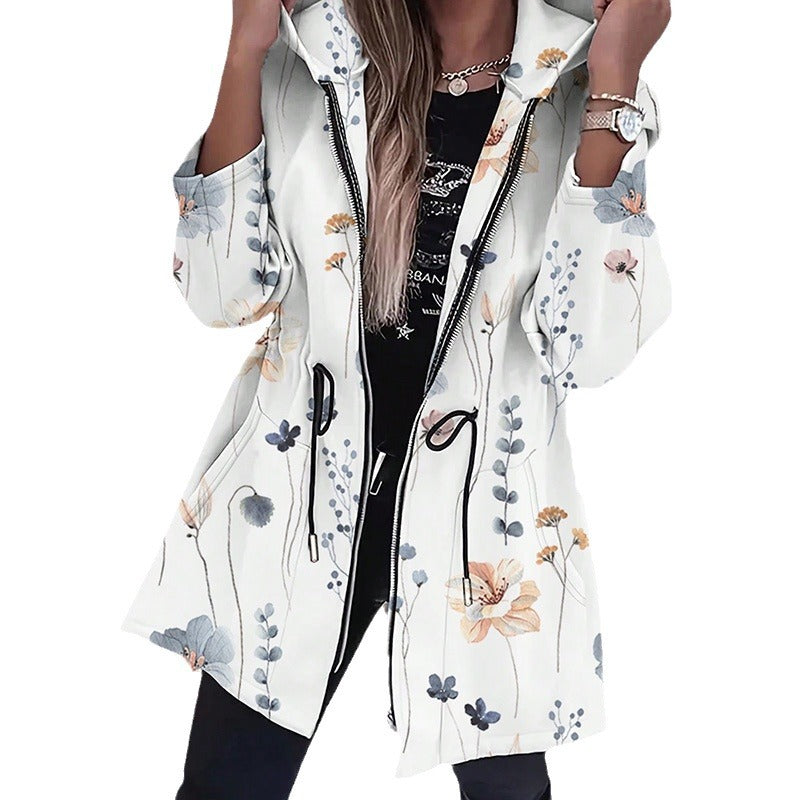Damer fashion parkas med blommönster och justerbar midja Mirla-Eva Jonsson