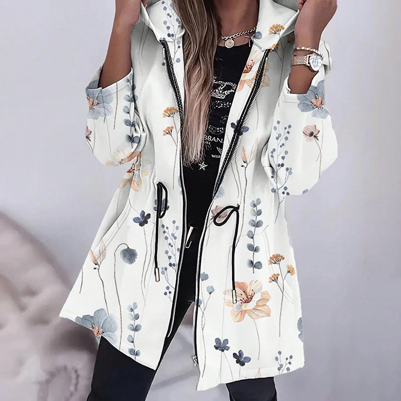 Damer fashion parkas med blommönster och justerbar midja Mirla-Eva Jonsson