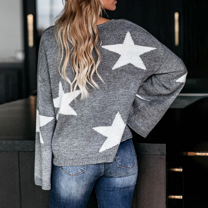 Damer fashionabel tröja med vida ärmar och stjärnmotiv Mirla-Eva Jonsson