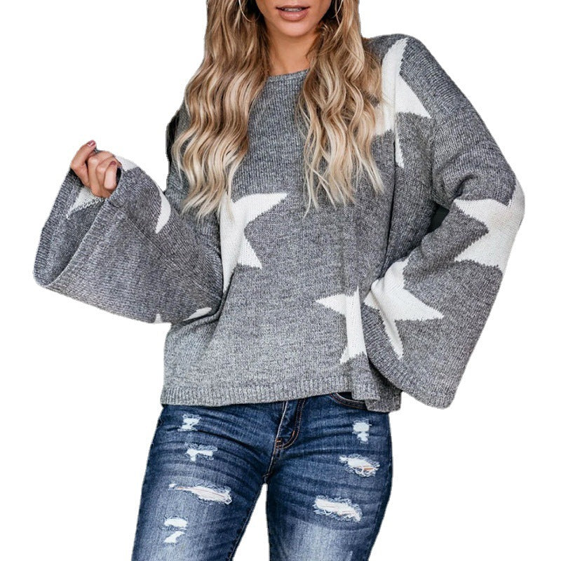 Damer fashionabel tröja med vida ärmar och stjärnmotiv Mirla-Eva Jonsson