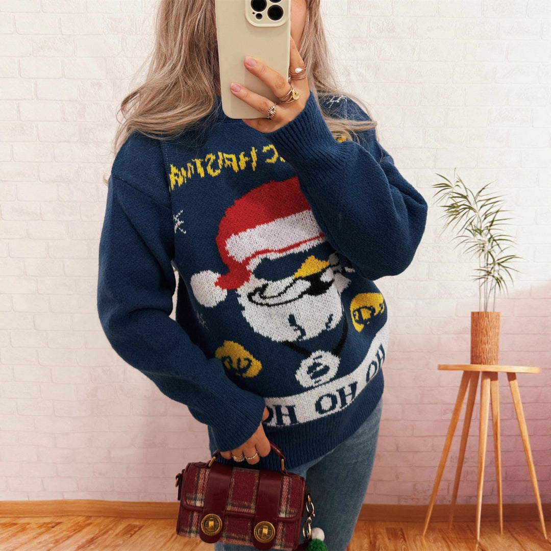 Damer festlig stickad tröja med julmotiv Mirla-Eva Jonsson