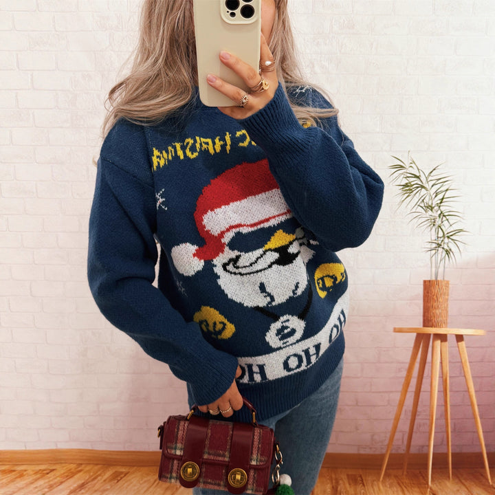 Damer festlig stickad tröja med julmotiv Mirla-Eva Jonsson