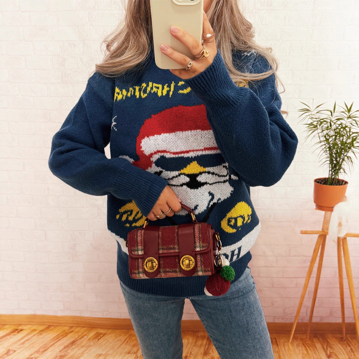 Damer festlig stickad tröja med julmotiv Mirla-Eva Jonsson