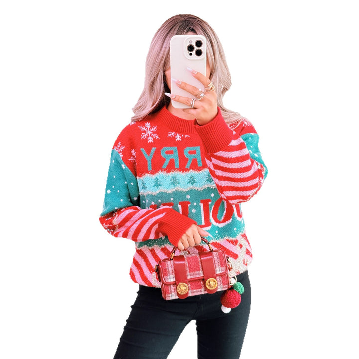 Damer festlig stickad tröja med kreativ juldesign Mirla-Eva Jonsson