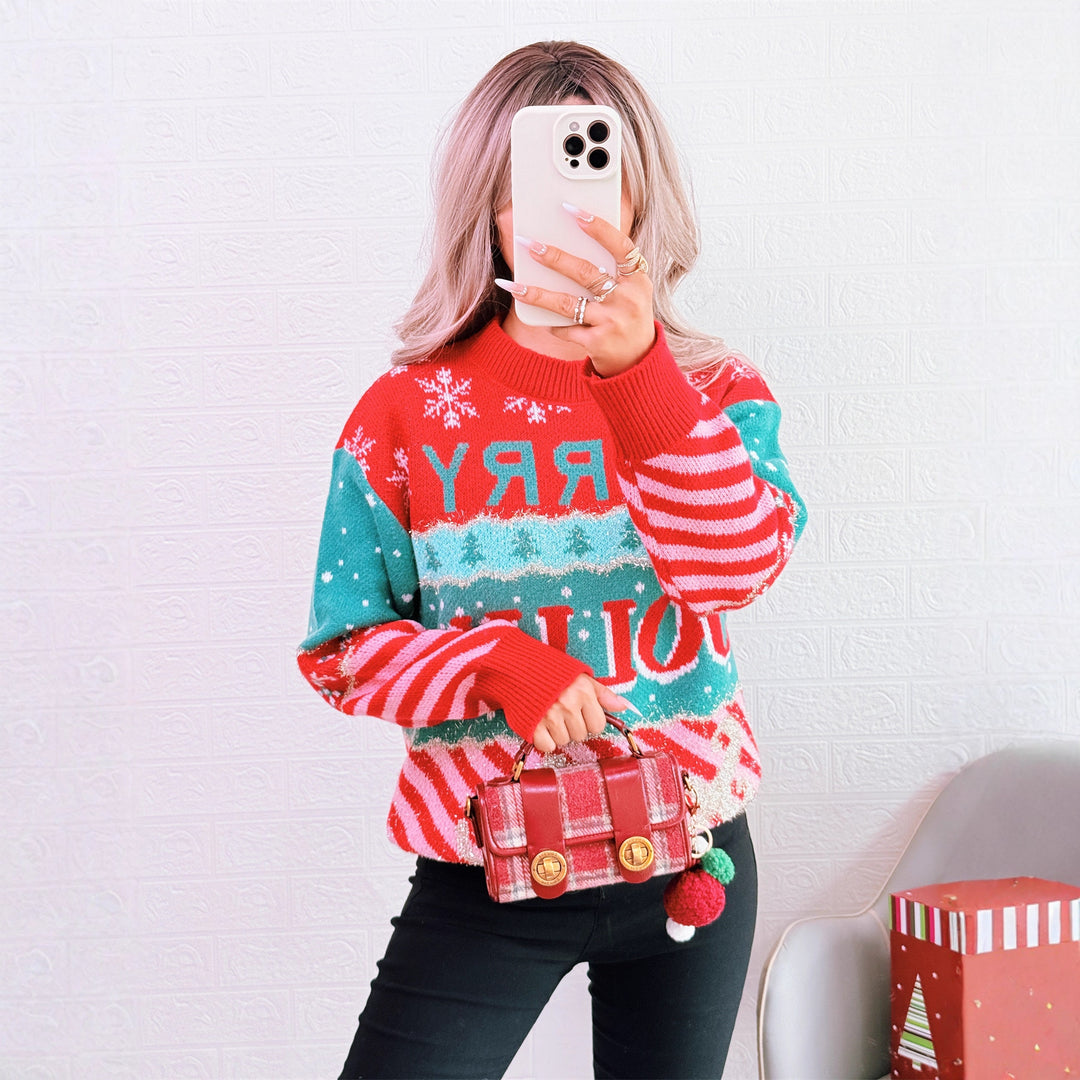 Damer festlig stickad tröja med kreativ juldesign Mirla-Eva Jonsson
