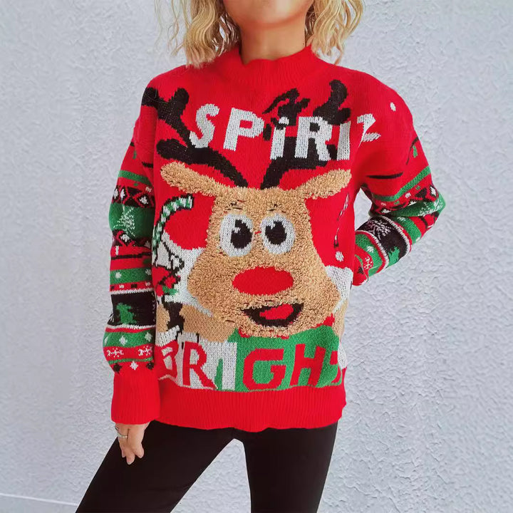 Damer festlig tröja med juligt ren-design och livliga färger Mirla-Eva Jonsson