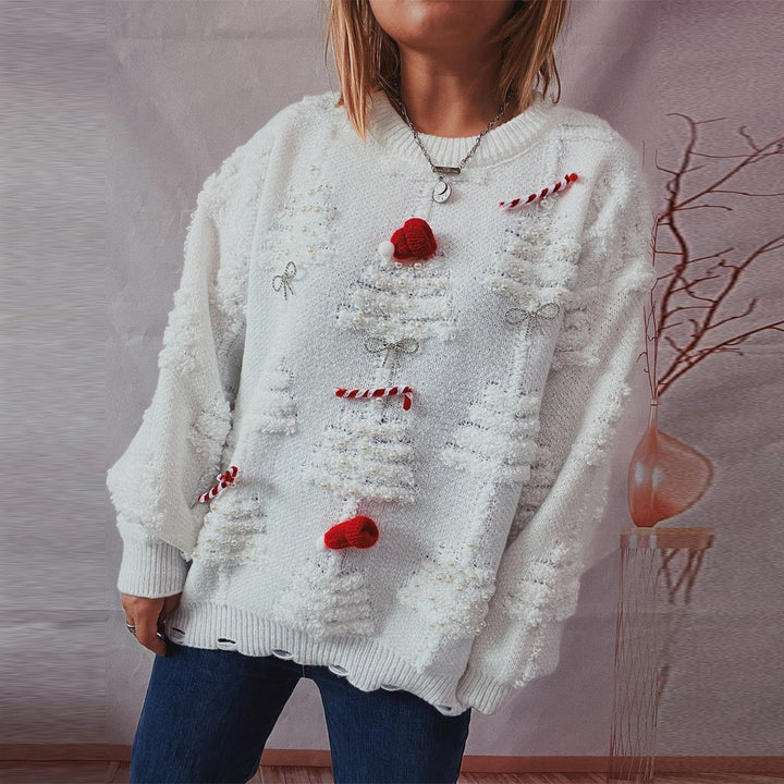 Damer festlig tröja med kreativa julmotiv och strukturerad design Mirla-Eva Jonsson