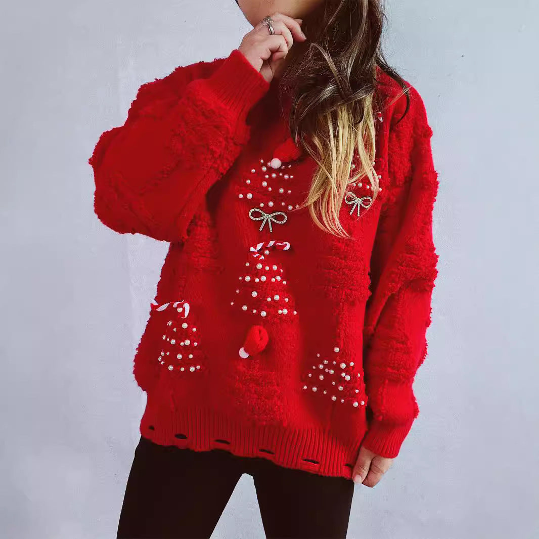 Damer festlig tröja med kreativa julmotiv och strukturerad design Mirla-Eva Jonsson