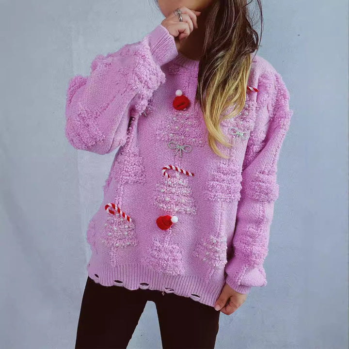 Damer festlig tröja med kreativa julmotiv och strukturerad design Mirla-Eva Jonsson