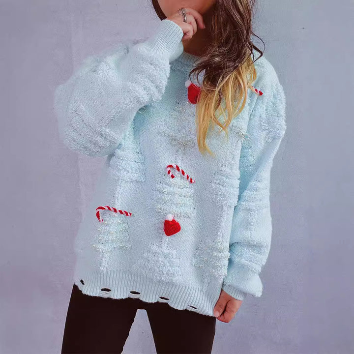 Damer festlig tröja med kreativa julmotiv och strukturerad design Mirla-Eva Jonsson