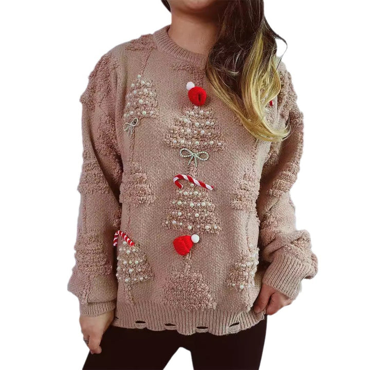 Damer festlig tröja med kreativa julmotiv och strukturerad design Mirla-Eva Jonsson