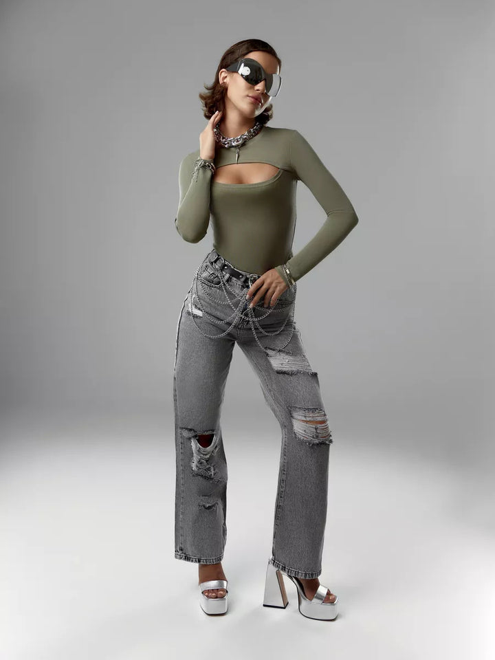 Damer figurnära Cut-Out långärmad t-shirt Eva Jonsson-Eva Jonsson