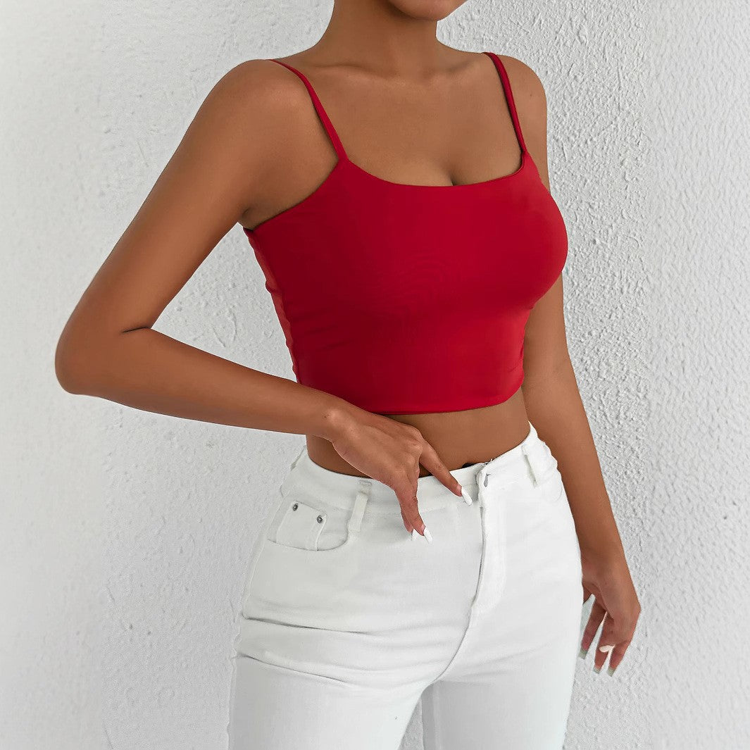 Damer figurnära crop-top i elastiskt material med spaghettiband Mirla-Eva Jonsson