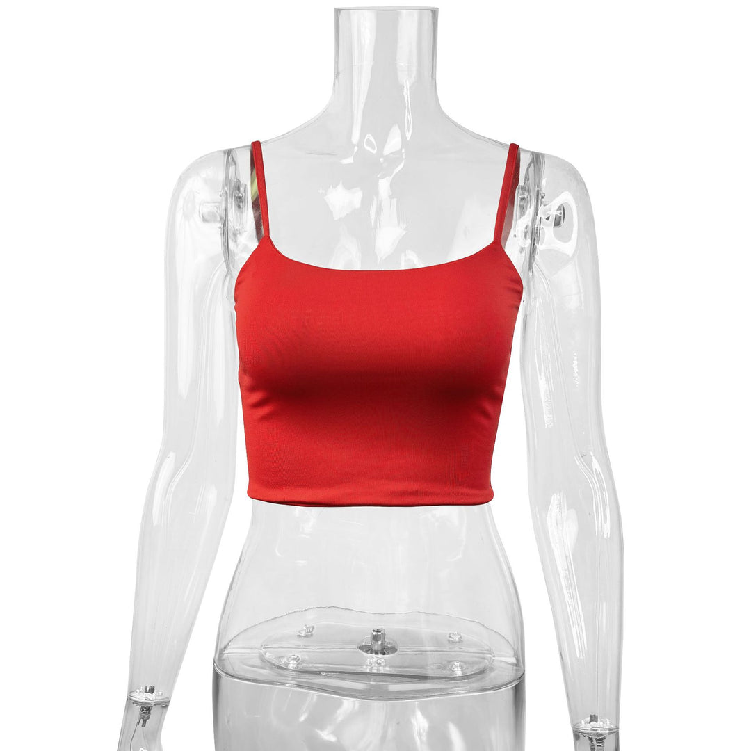 Damer figurnära crop-top i elastiskt material med spaghettiband Mirla-Eva Jonsson
