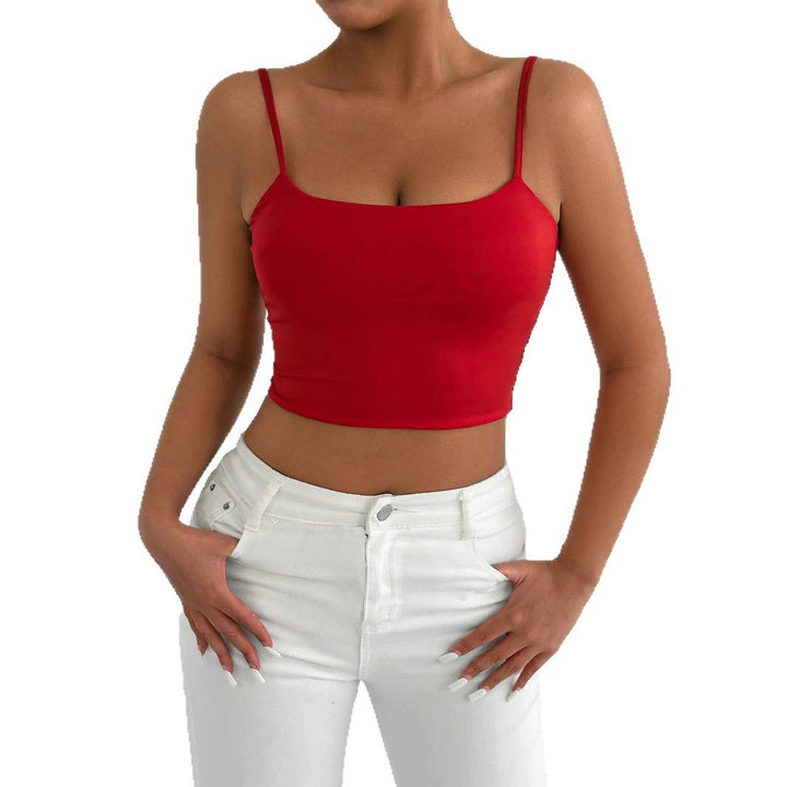 Damer figurnära crop-top i elastiskt material med spaghettiband Mirla-Eva Jonsson