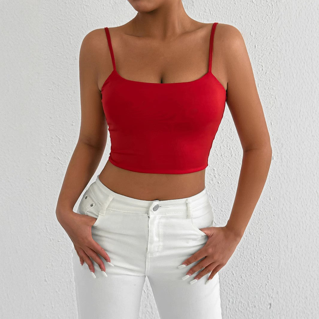 Damer figurnära crop-top i elastiskt material med spaghettiband Mirla-Eva Jonsson