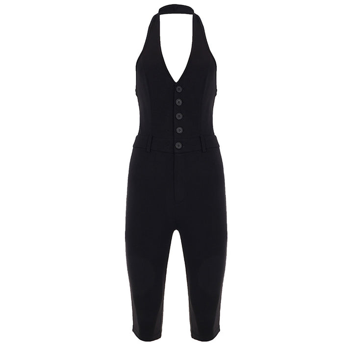 Damer figurnära jumpsuit med elegant halterneck och knapplist Mirla-Eva Jonsson