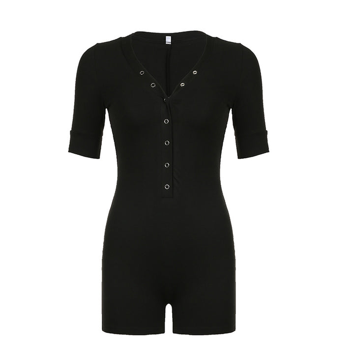 Damer figurnära jumpsuit med kort ärm och trendig halsringning Mirla-Eva Jonsson