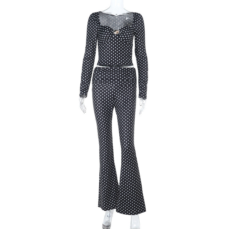 Damer figurnära jumpsuit med långa ärmar och polka-prick mönster Mirla-Eva Jonsson