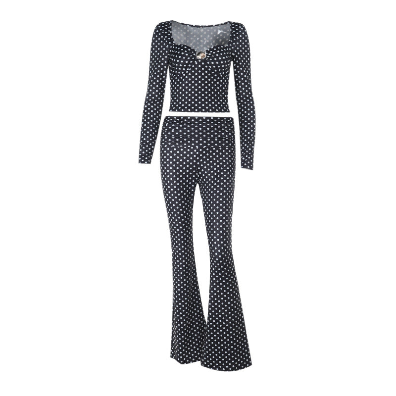 Damer figurnära jumpsuit med långa ärmar och polka-prick mönster Mirla-Eva Jonsson