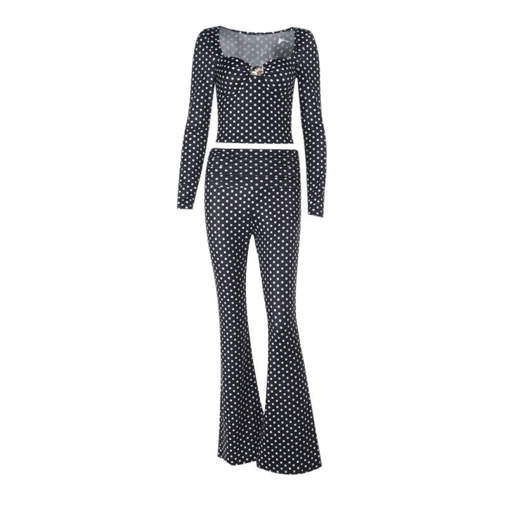 Damer figurnära jumpsuit med långa ärmar och polka-prick mönster Mirla-Eva Jonsson