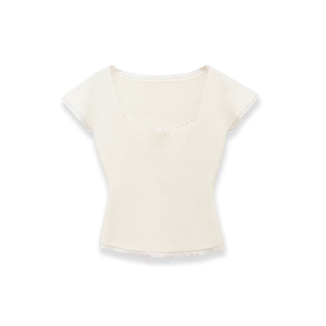 Damer figurnära kortärmad t-shirt med ribbstruktur Mirla-Eva Jonsson