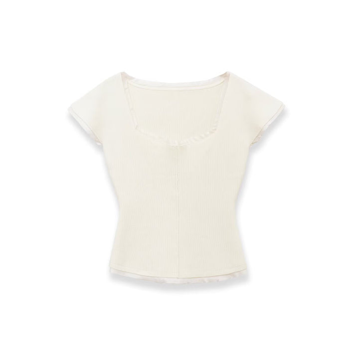 Damer figurnära kortärmad t-shirt med ribbstruktur Mirla-Eva Jonsson